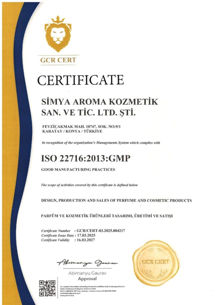 GMP · ISO 22716 – SIMYA Aroma